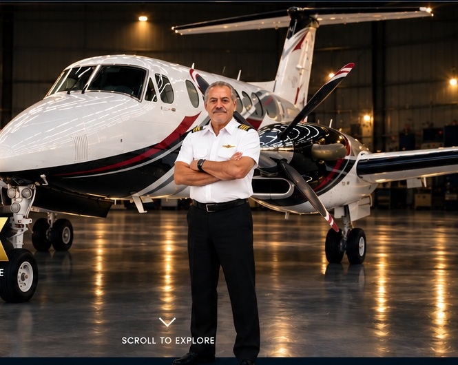 Captain Frank with twin engine aircraft